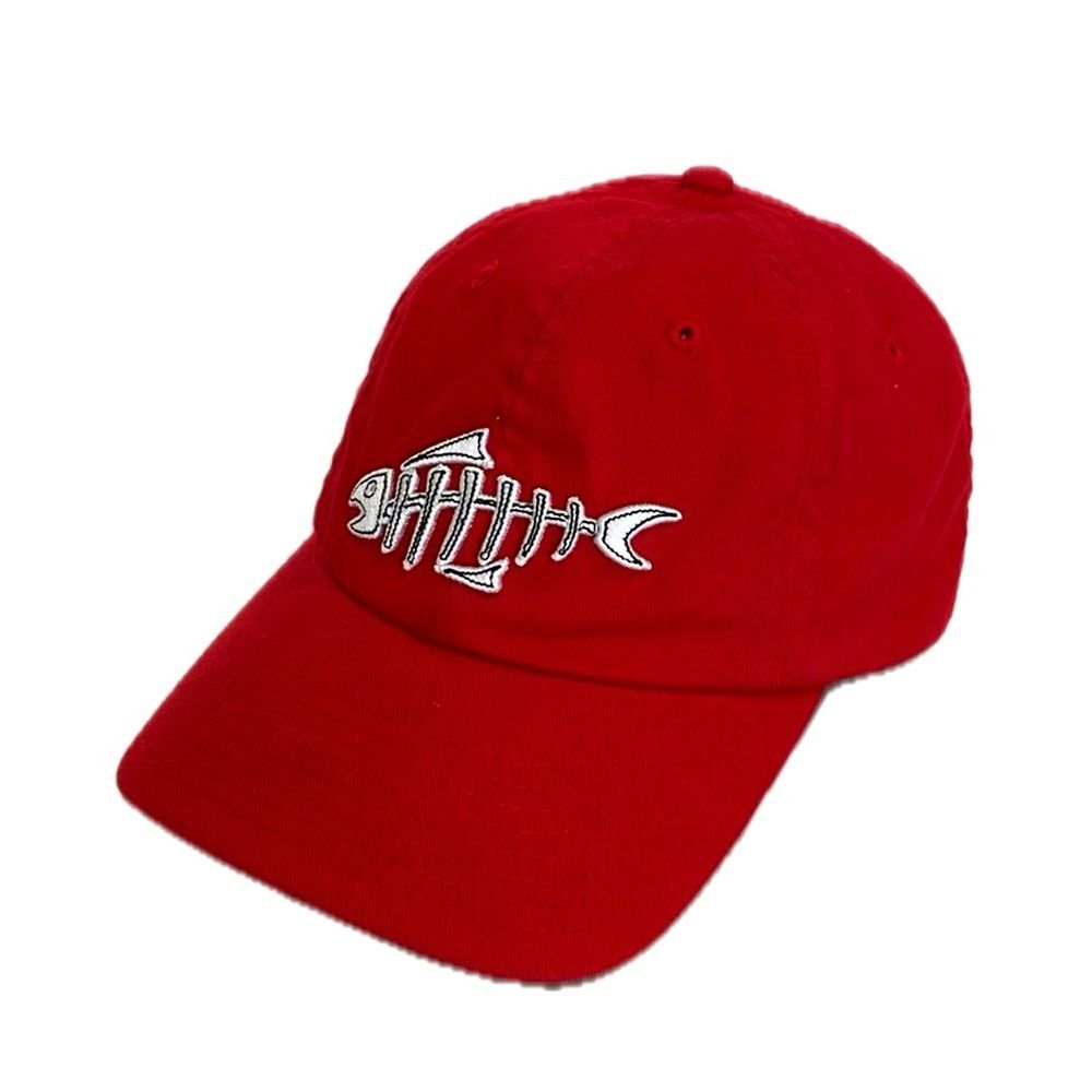 Outdoor Cap Red & White Embroidered Fish Skeleton Baseball Cap Unisex OS